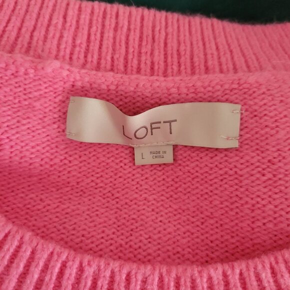 Loft Womens Pink Wool & Nylon Knit Sweater With Eyelet Detail Size L - Picture 3 of 4